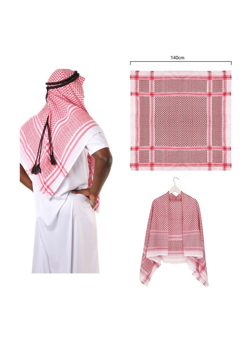 Generic Arab Keffiyeh Shemagh Turban, Arabian Costume Muslim Headscarf with Aqel Rope, Middle Eastern Desert Arabian Shawl Palestine Traditional Arabia Headscarf for Men, 2 Patterns  - Image 2