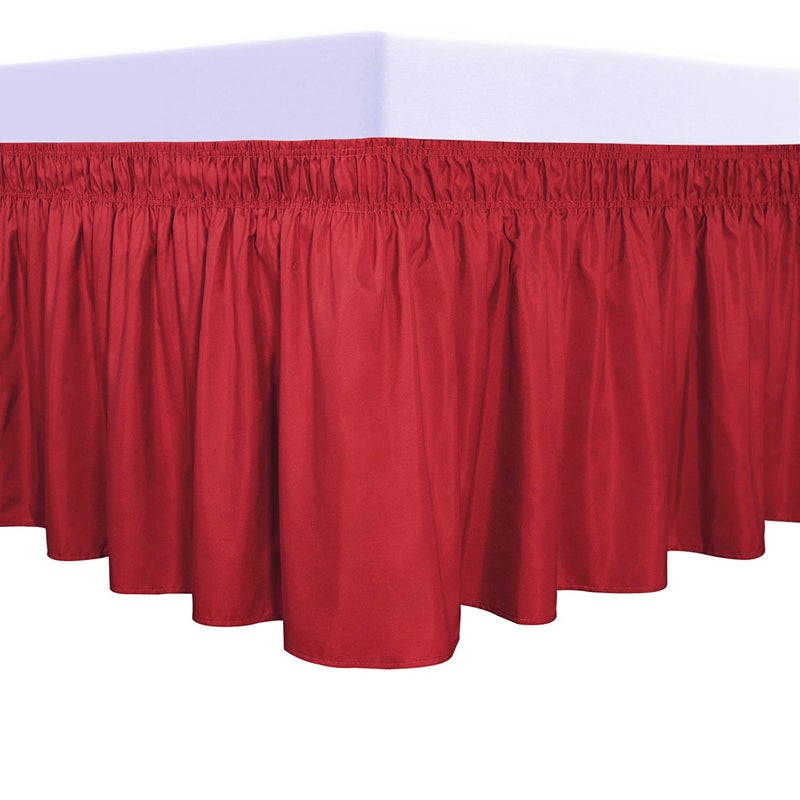 PureFit PureFit Wrap Around Ruffled Bed Skirt with Adjustable Elastic Belt  18 Inch Drop Easy to Put On Wrinkle Free Bedskirt Dust Ruffles Bed Frame Cover for Queen King and CKing Size Beds Red 