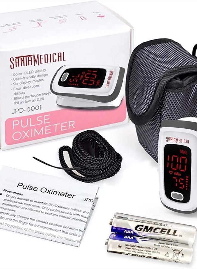 Santamedical مقياس التأكسج بالأصابع، جهاز مراقبة تشبع الأكسجين في الدم (SpO2) مع قياسات معدل النبض ورسم بياني للنبض، شاشة LED رقمية محمولة، بطاريات وحقيبة حمل متضمنة - Image 2