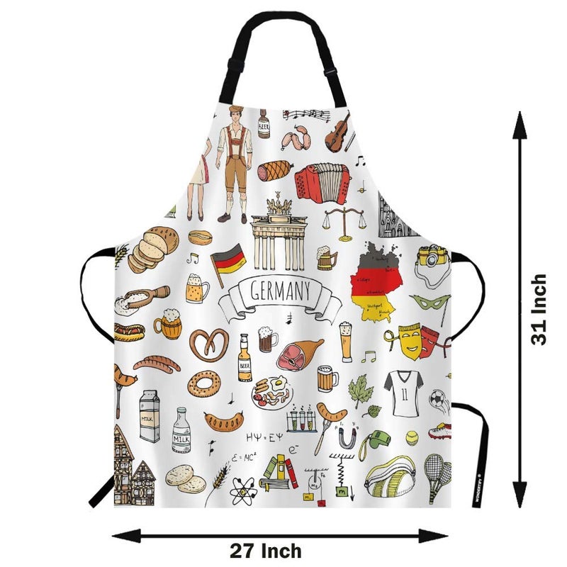 WONDERTIFY Europe Germany Travel Elements Apron Germany Icons Sausage Beer Wheat Bread Football Castle Bib Apron with Adjustable Neck for Men Women Suitable for Kitchen Cooking Chef Bistro BBQ Apron - Image 2