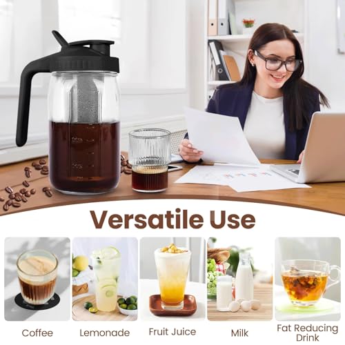 QHH Cold Brew Coffee Maker,32 Oz Mason Jar Pitcher with Stainless Steel Filter, Pour Spout Handle Lid, Heavy Duty Glass Airtight & Leak-Proof Pitcher for iced coffee Tea Breastmilk Lemonade-Black - Image 5