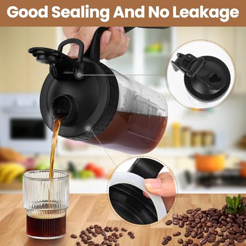 QHH Cold Brew Coffee Maker,32 Oz Mason Jar Pitcher with Stainless Steel Filter, Pour Spout Handle Lid, Heavy Duty Glass Airtight & Leak-Proof Pitcher for iced coffee Tea Breastmilk Lemonade-Black - Image 3