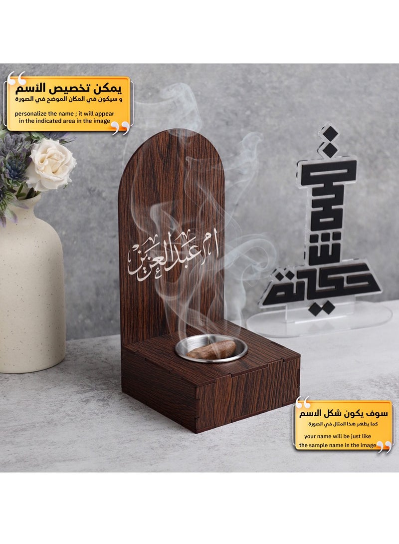 Story Of Candle An incense burner made of luxurious wood, an incense burner with a customizable name, “in your name or the name of your loved one,” with a distinctive design and brown color. - Image 4