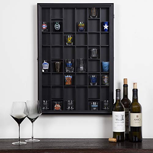 Gallery Solutions - Black Wall-Mounted - Curio & Shot Glass Display Case - 17"x26" Glass Door - Bar Accessories - Collectible - Miniature Glassware - Bar Accessories - Image 3