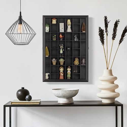 Gallery Solutions - Black Wall-Mounted - Curio & Shot Glass Display Case - 17"x26" Glass Door - Bar Accessories - Collectible - Miniature Glassware - Bar Accessories - Image 2
