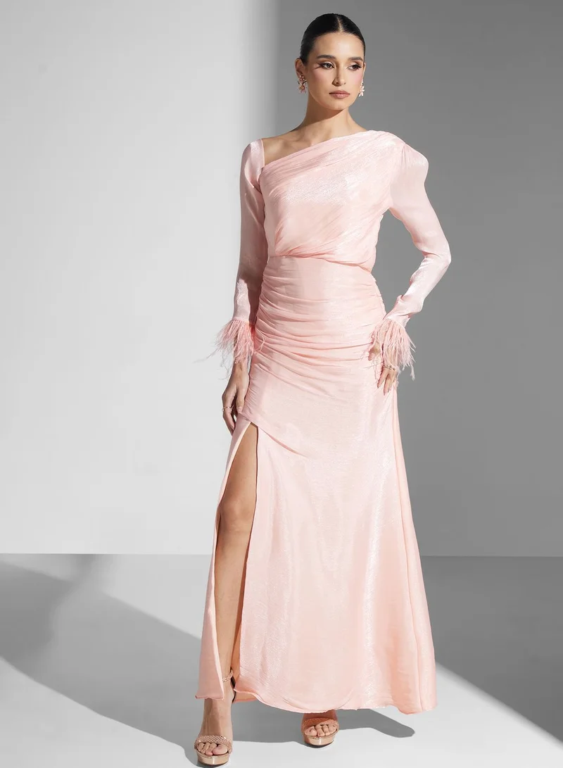 Namshi x Asymmetric Feathered Gown
