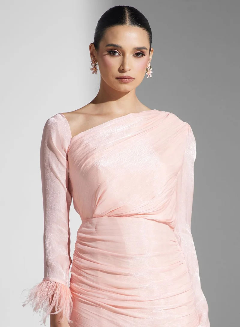 Namshi x Asymmetric Feathered Gown
