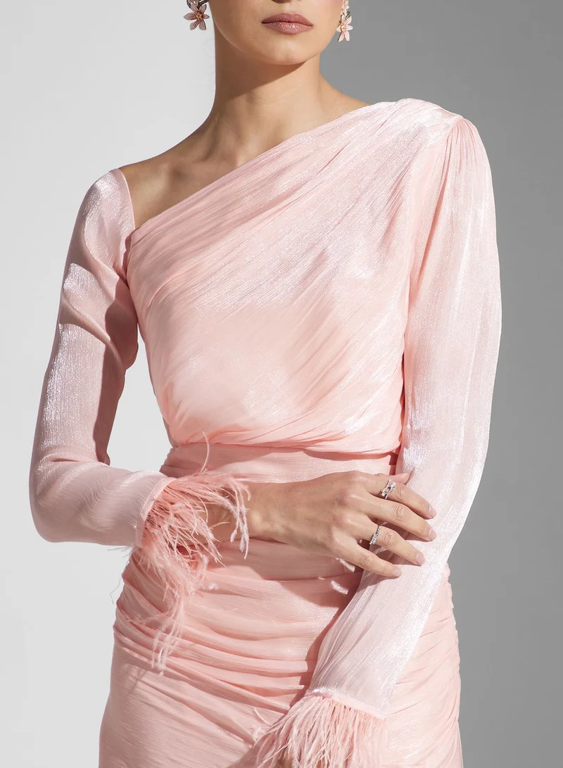 Namshi x Asymmetric Feathered Gown