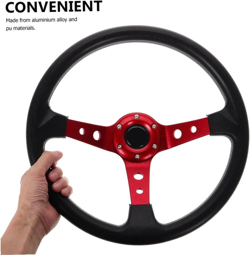 عجلة قيادة Yardwe Universal مقاس 14 بوصة مصنوعة من مادة البولي يوريثان (PU)، بقطر 350 مم، مناسبة للسيارات وعربات الجولف والمركبات البحرية، بلون أحمر، مزودة بزر للصفارة، ومتوافقة مع محاكيات الشاحنات والمركبات المستخدمة في الأنشطة الخارجية. - Image 3