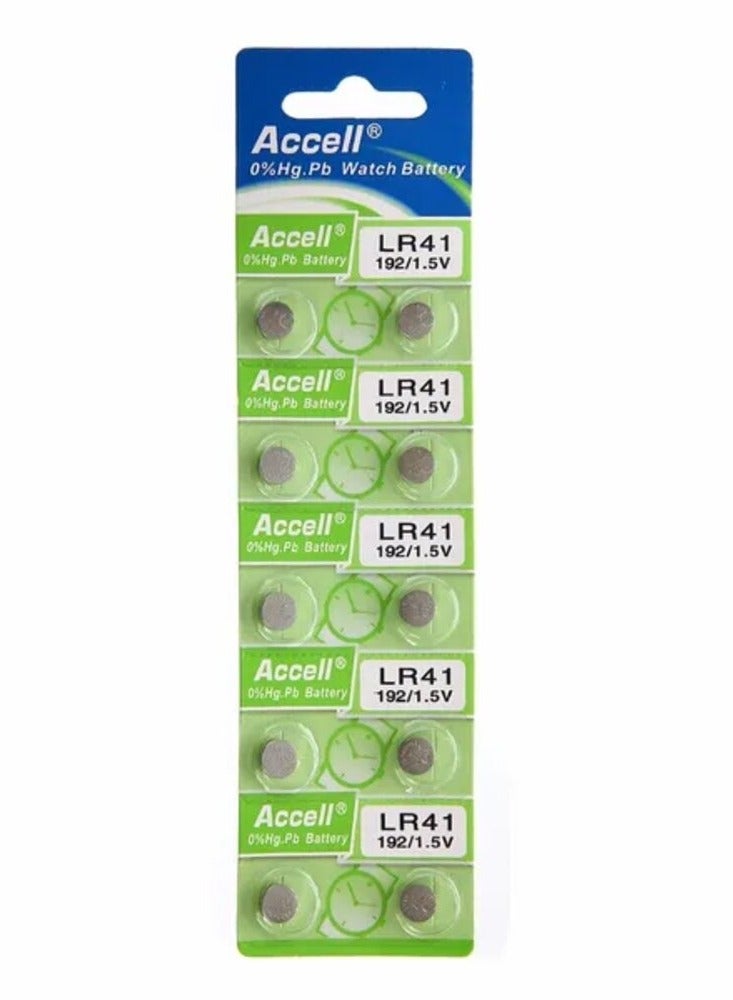 10-Pieces Accell AG3 LR41 (192) Alkaline 1.5V Batteries