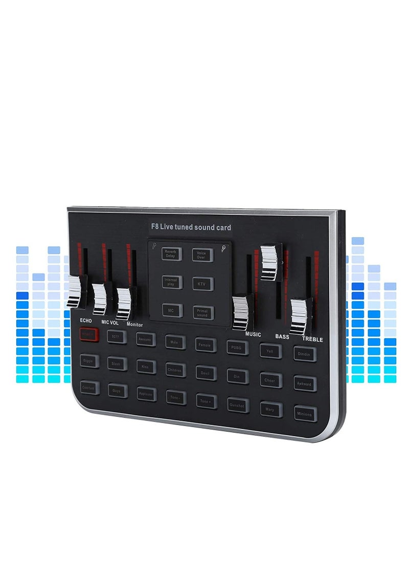 Generic - F8 Live Sound Card Voice Changer Portable Mobile Phone Computer Live Broadcast Karaoke with 4 Variants Tones 23 Special Effects and 12 Kinds of Electronic Sound Mixers Sound Card Live - Image 1
