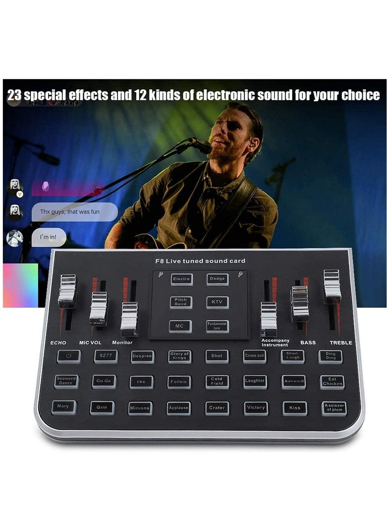 Generic - F8 Live Sound Card Voice Changer Portable Mobile Phone Computer Live Broadcast Karaoke with 4 Variants Tones 23 Special Effects and 12 Kinds of Electronic Sound Mixers Sound Card Live - Image 1