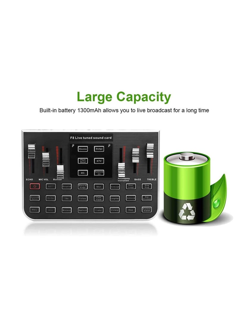 Generic - F8 Live Sound Card Voice Changer Portable Mobile Phone Computer Live Broadcast Karaoke with 4 Variants Tones 23 Special Effects and 12 Kinds of Electronic Sound Mixers Sound Card Live - Image 1