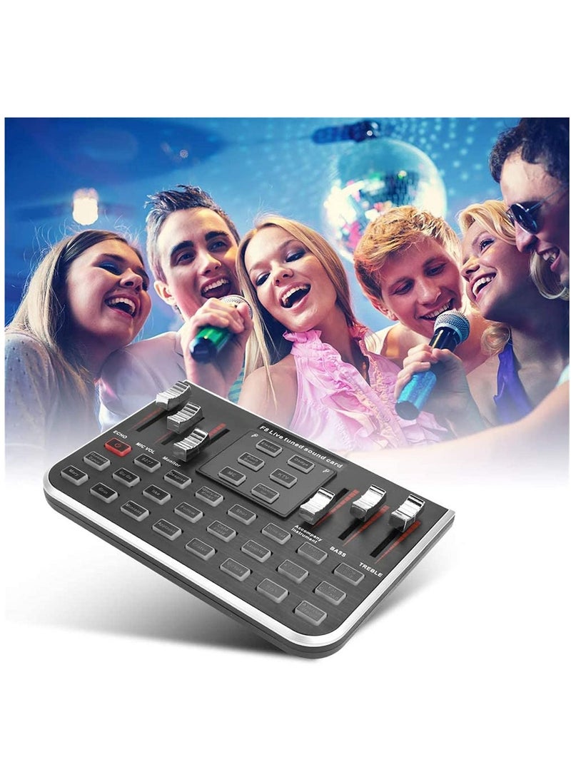 Generic - F8 Live Sound Card Voice Changer Portable Mobile Phone Computer Live Broadcast Karaoke with 4 Variants Tones 23 Special Effects and 12 Kinds of Electronic Sound Mixers Sound Card Live - Image 1