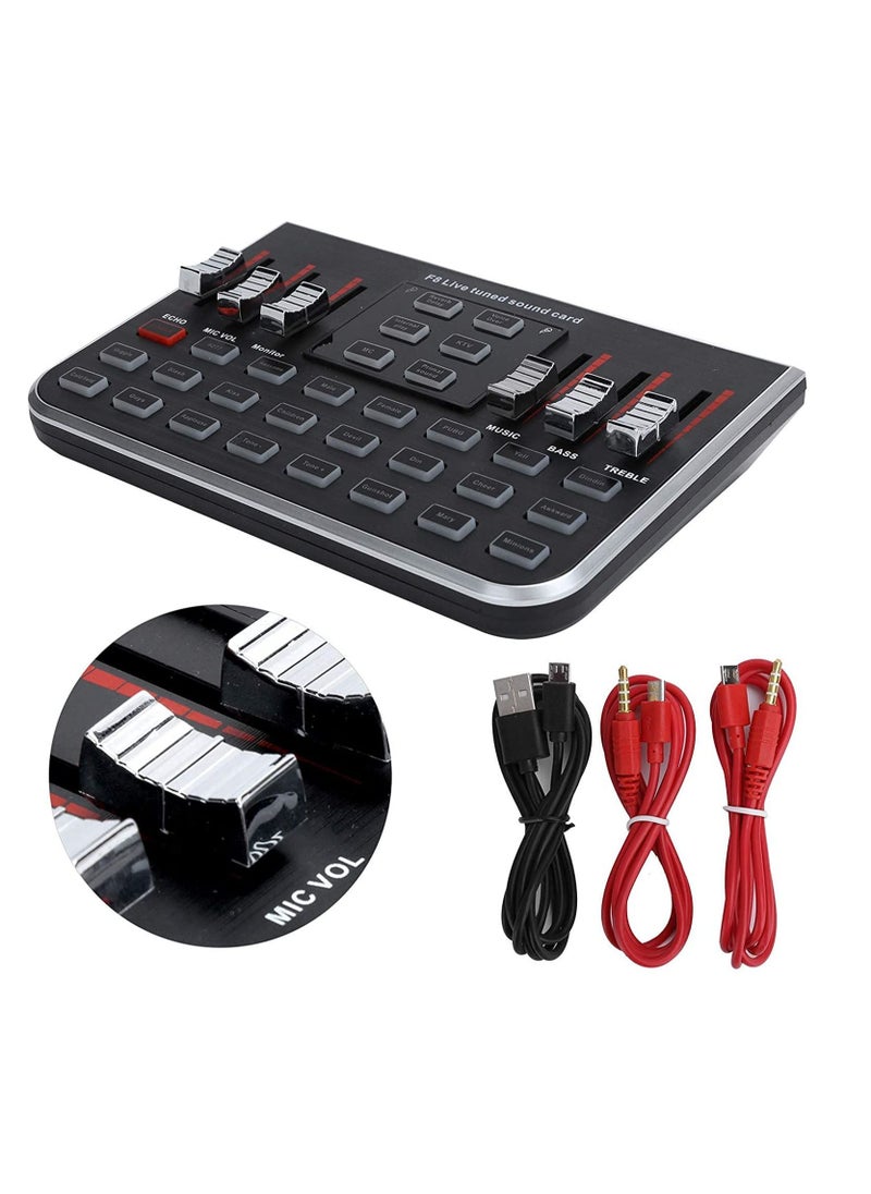 Generic - F8 Live Sound Card Voice Changer Portable Mobile Phone Computer Live Broadcast Karaoke with 4 Variants Tones 23 Special Effects and 12 Kinds of Electronic Sound Mixers Sound Card Live - Image 1