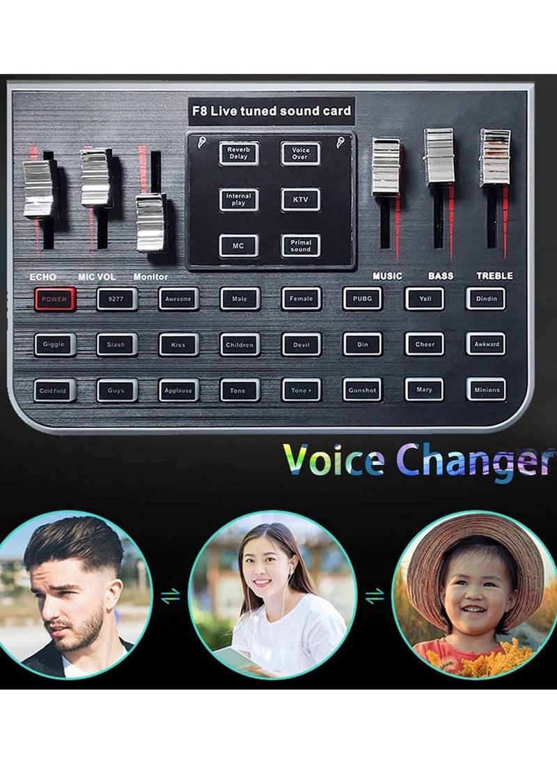 Generic - F8 Live Sound Card Voice Changer Portable Mobile Phone Computer Live Broadcast Karaoke with 4 Variants Tones 23 Special Effects and 12 Kinds of Electronic Sound Mixers Sound Card Live - Image 1