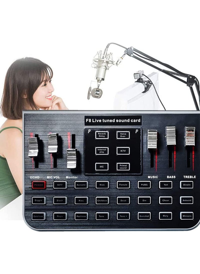 Generic - F8 Live Sound Card Voice Changer Portable Mobile Phone Computer Live Broadcast Karaoke with 4 Variants Tones 23 Special Effects and 12 Kinds of Electronic Sound Mixers Sound Card Live - Image 1
