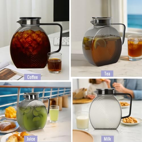 WARMSIMPLE Glass Pitcher With Lid, 2 Liter 68 oz Glass Water Pitchers With handle and lid, 0.528 Gallon Tea Pitcher For Fridge, Carafe Jug Jar For Hot/Cold Water Iced Tea Juice Coffee Milk Beverage (Grey) - Image 3