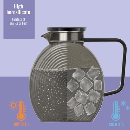 WARMSIMPLE Glass Pitcher With Lid, 2 Liter 68 oz Glass Water Pitchers With handle and lid, 0.528 Gallon Tea Pitcher For Fridge, Carafe Jug Jar For Hot/Cold Water Iced Tea Juice Coffee Milk Beverage (Grey) - Image 5
