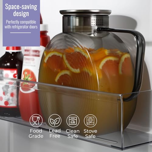 WARMSIMPLE Glass Pitcher With Lid, 2 Liter 68 oz Glass Water Pitchers With handle and lid, 0.528 Gallon Tea Pitcher For Fridge, Carafe Jug Jar For Hot/Cold Water Iced Tea Juice Coffee Milk Beverage (Grey) - Image 2