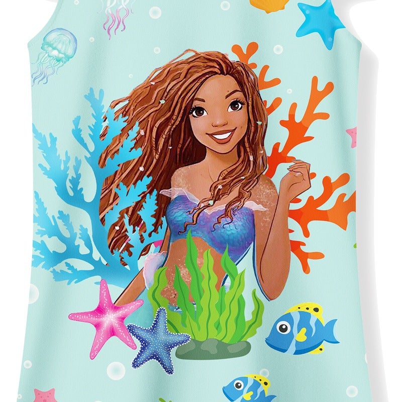 Children'S Clothing New Real Mermaid Nightdress Summer Flying Sleeve Cartoon Princess Dress Di150 Generation Hair - Image 4