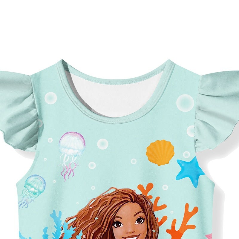 Children'S Clothing New Real Mermaid Nightdress Summer Flying Sleeve Cartoon Princess Dress Di150 Generation Hair - Image 5