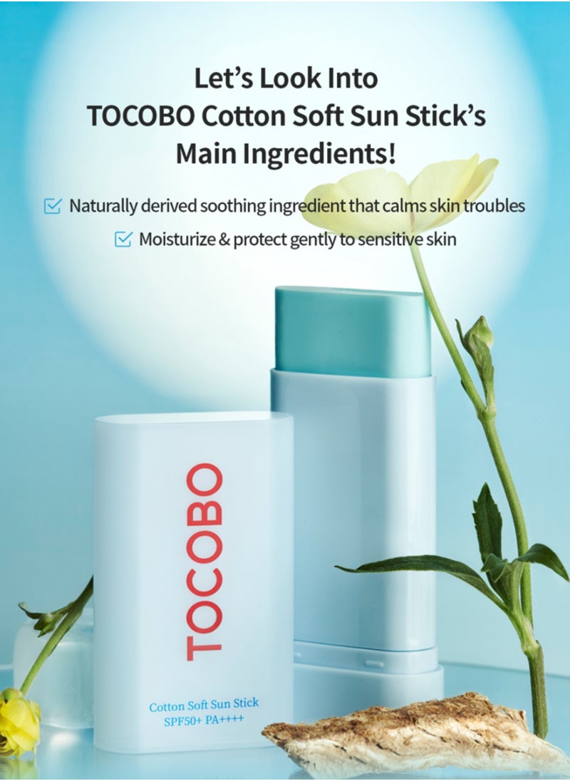 Tocobo - Cotton Soft Sun Stick SPF50+ PA++ – Lightweight Sunscreen Stick for Face – Hydrating Formula, Non-Greasy, No White Cast – Ideal for Everyday Use - Image 1