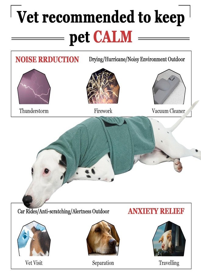 ROZKITCH Dog Anxiety Vest Calming Jacket with Hoodie Soft Dog Ears Cover, Warm Shirt with Ear Wrap for Fireworks Travel Vet Visit Separation Relief, Calming Shirt Wrap Green L - Image 3