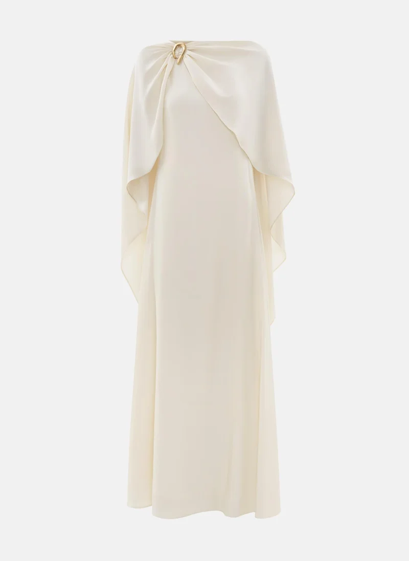 Lichi Maxi dress with train and metal decor on the shoulder