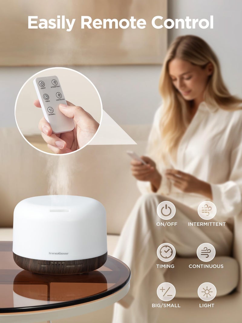 InnoGear 500ml Essential Oil Diffuser with Remote Control, Premium Ultrasonic Aromatherapy Diffusers Scent Humidifier Vaporizer Auto-Off Timer for Large Room Home, Brown - Image 4