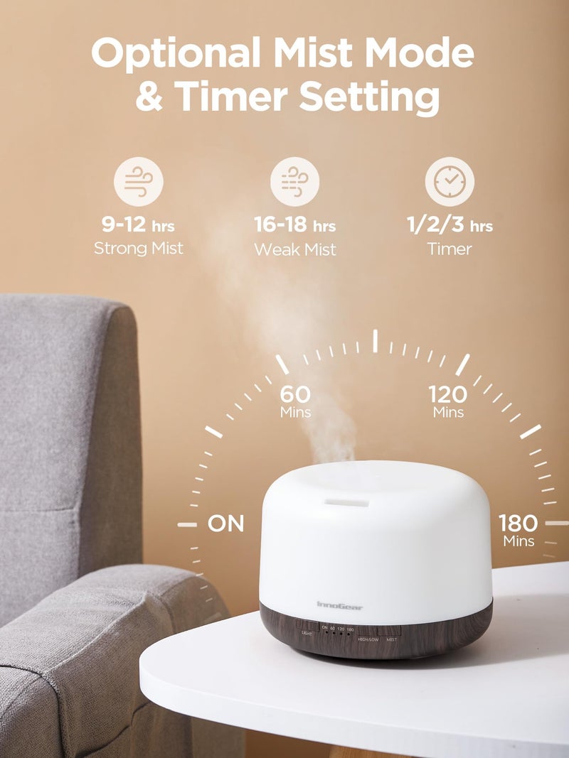InnoGear 500ml Essential Oil Diffuser with Remote Control, Premium Ultrasonic Aromatherapy Diffusers Scent Humidifier Vaporizer Auto-Off Timer for Large Room Home, Brown - Image 3