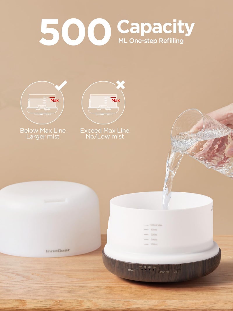 InnoGear 500ml Essential Oil Diffuser with Remote Control, Premium Ultrasonic Aromatherapy Diffusers Scent Humidifier Vaporizer Auto-Off Timer for Large Room Home, Brown - Image 5