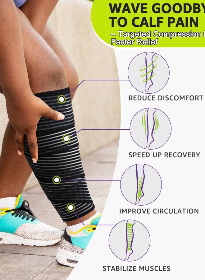 HiRui Calf Compression Wraps, 71" Adjustable Elastic Bandage Sleeves, Lower Leg Calf Support for Men & Women, Shin Splints Relief, Varicose Veins, Fitness, Running, Basketball, Soccer (1, Black) - Image 2