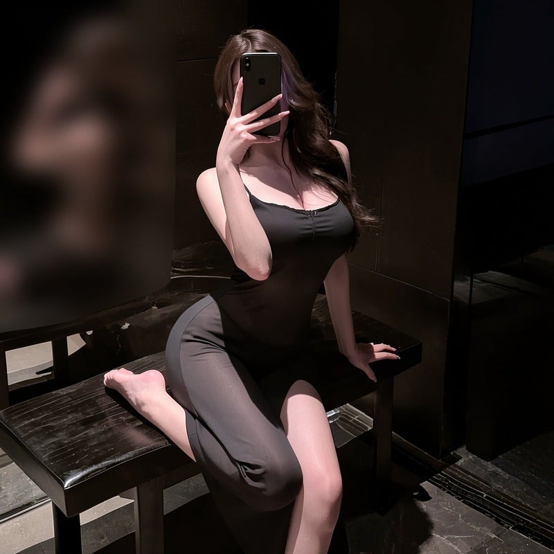 Charming Seduction Lingerie Set - Sexy Strapless Sleep Dress with Split Design, Long Style - Image 2
