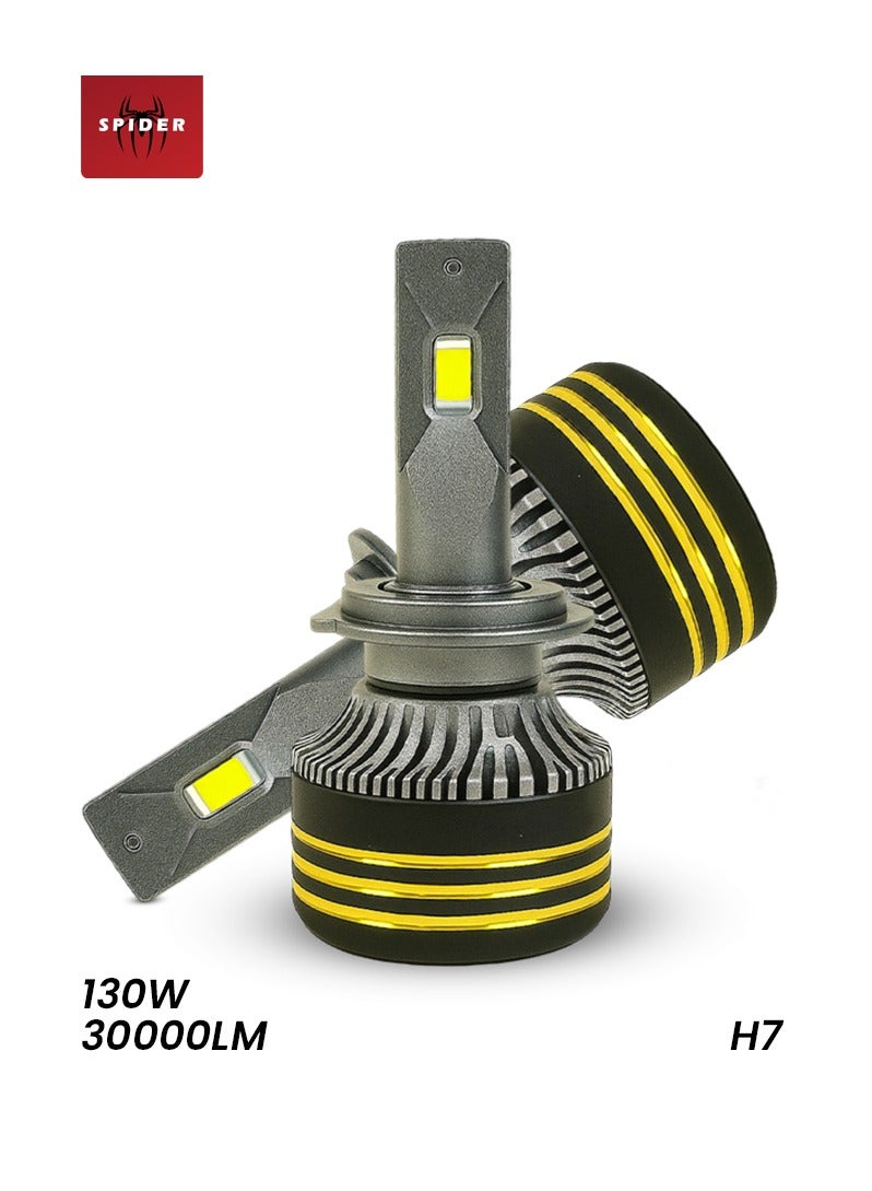 SPIDER 130W H7 LED Headlight Bulb 30000LM Super Bright 6500K White Light IP65 Waterproof Aviation Aluminum Cooling 12V-24V Car LED Conversion Kit Long Lifespan >30000Hrs - Image 4