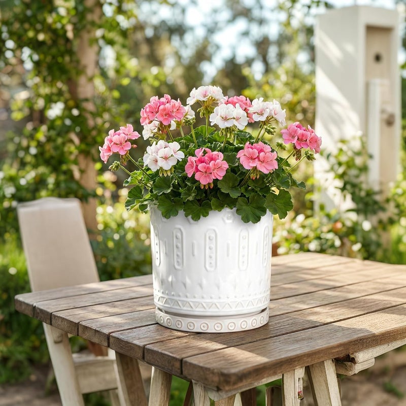 Eightpot 8 Inch Ceramic Planter Pot Plant Pot with Drainage Hole and Saucer, Round Large Flower Pot for Indoor Plants Outdoor Garden Planter Pot, Off White - Image 4