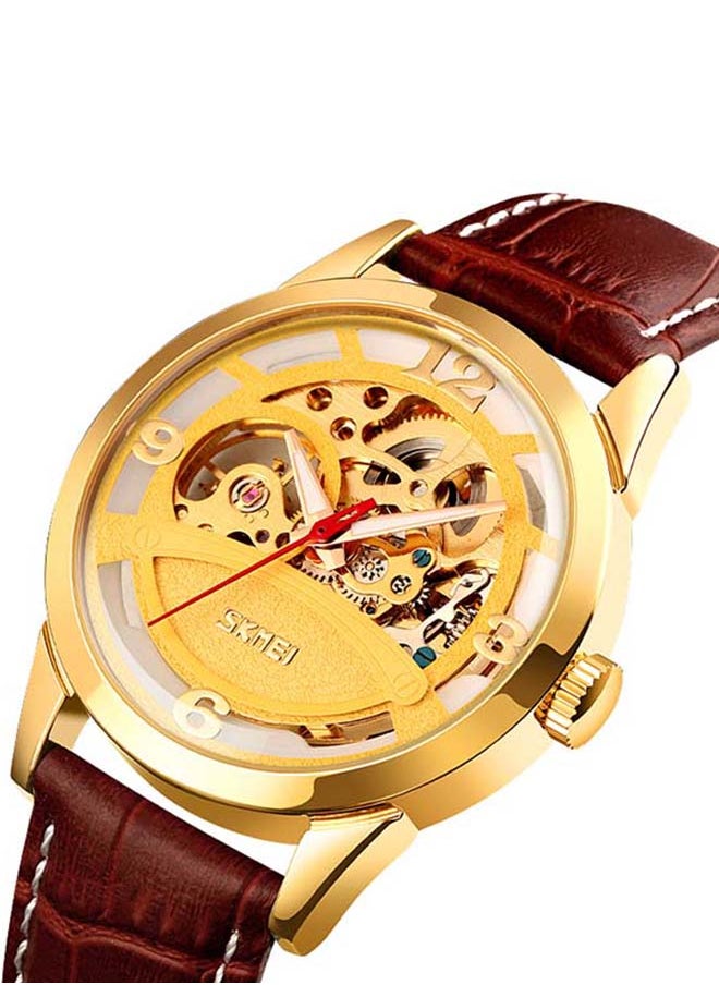 SKMEI Men's 9226  Luxury Gold Relogio Custom Logo Leather Band Automatic Watch  - Image 2