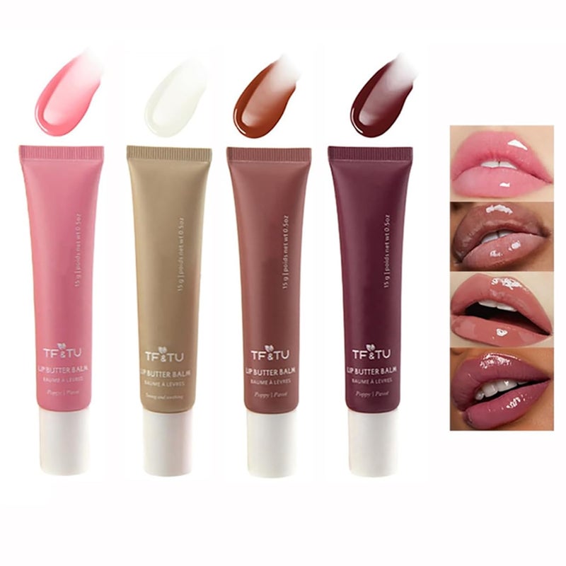 Petansy Tinted Lip Butter Balm 4 Colors Lip Butter Balm Set Long Lasting Hydrating Jelly Tint Lip Stain Natural Plumping Lip Gloss Lip Care Lip Mask for Soft  Smooth  Protect Dry Lip
