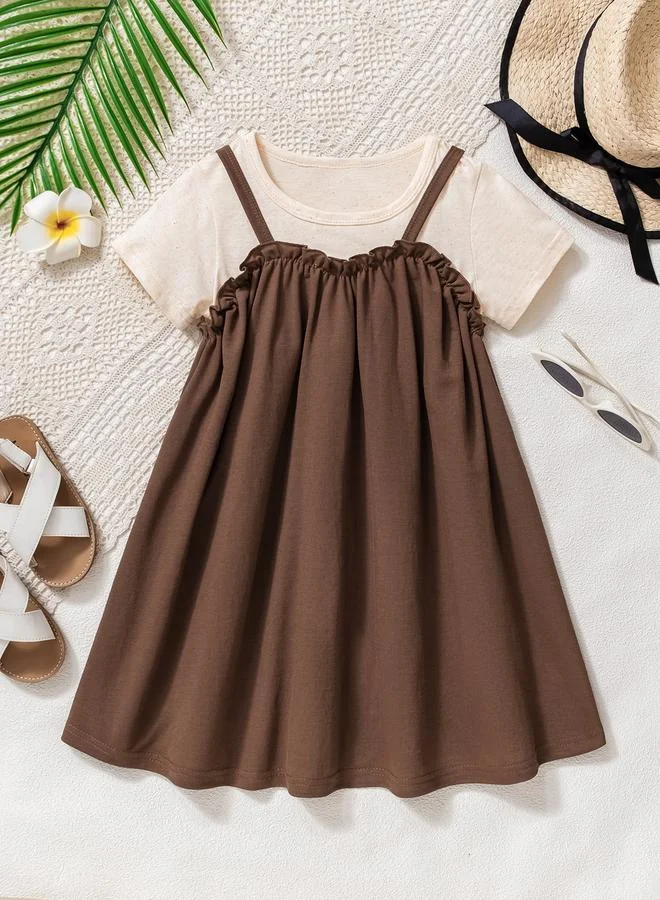 تايك تو فستان بحمالات وتفاصيل كشكش سادة