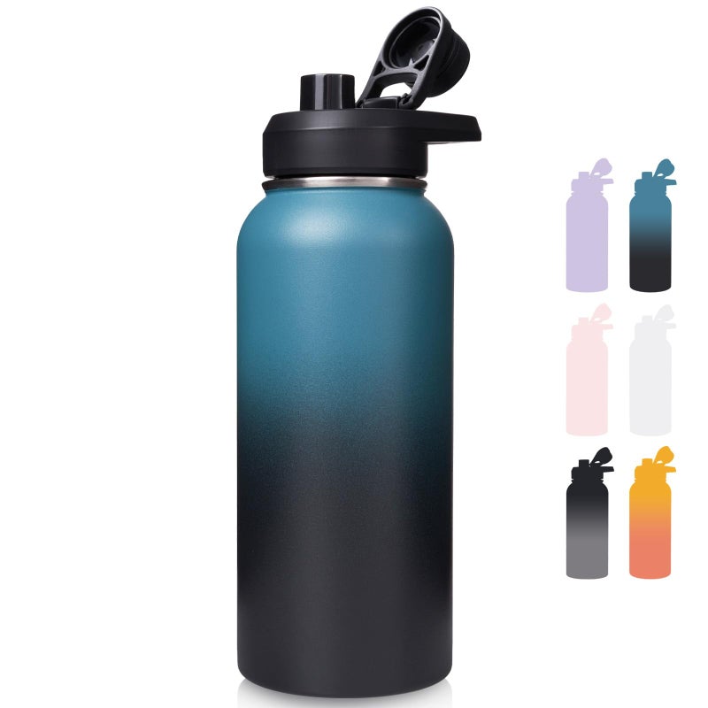 Fijinhom 32 oz Insulated Water Bottle with Handle, 304 Stainless Steel Water Bottles with Wide Mouth, Double Wall Vacuum Sports Water Bottle, BPA Free, Keep Cold and Hot, Blue&Black - Image 1