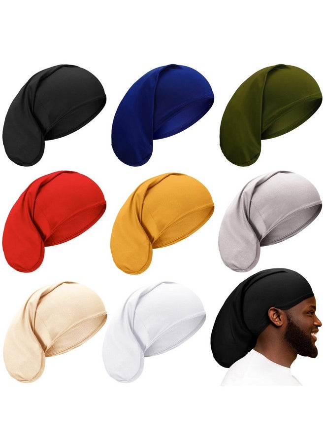 Janmercy - 8 Pieces Unisex Dreadlock Cap Dreadlock Spandex Cap Long Hair Dreads Head Wrap Sleep Bonnet Full Cover For Men 15 X 9 Inch (Multi Color) - Image 1