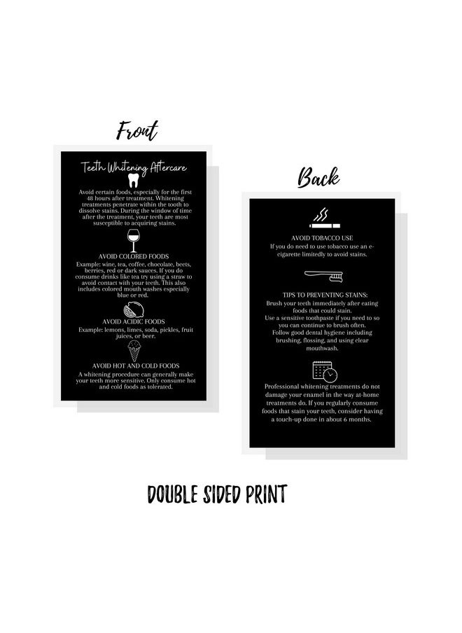 Boutique Marketing LLC Professional Teeth Whitening Aftercare Instructions Cards | Package Of 50 | Double Sided Size 2X3.5" Inch Business Card | Wallet Sized Black With White Icons Design  - Image 4