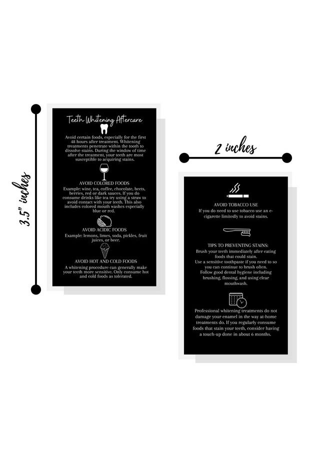Boutique Marketing LLC Professional Teeth Whitening Aftercare Instructions Cards | Package Of 50 | Double Sided Size 2X3.5" Inch Business Card | Wallet Sized Black With White Icons Design  - Image 3