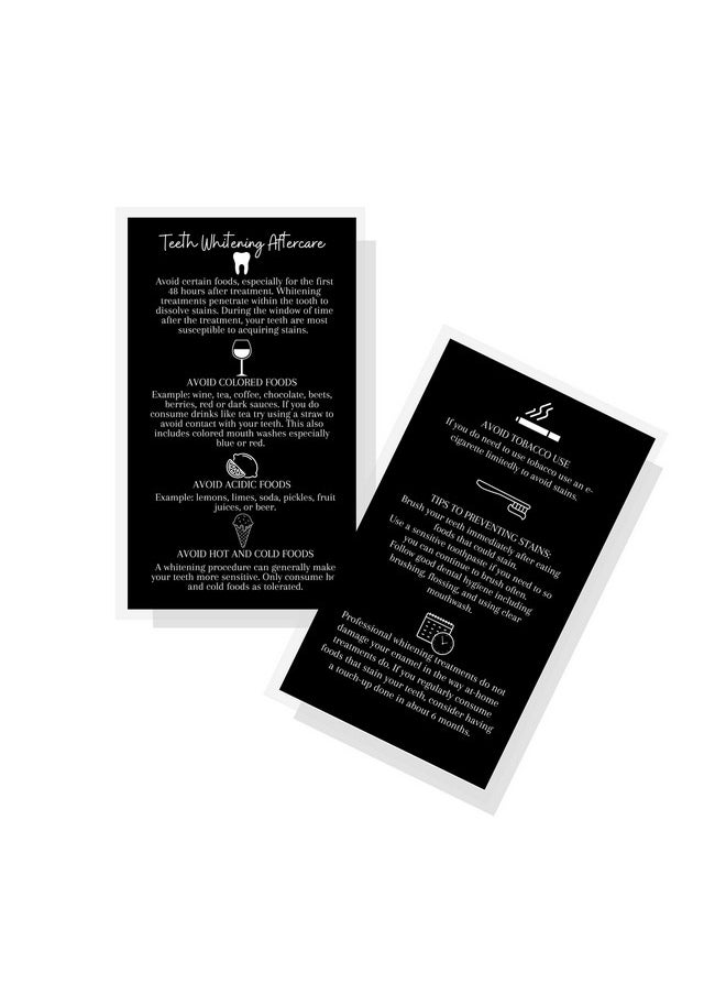Boutique Marketing LLC Professional Teeth Whitening Aftercare Instructions Cards | Package Of 50 | Double Sided Size 2X3.5" Inch Business Card | Wallet Sized Black With White Icons Design  - Image 1