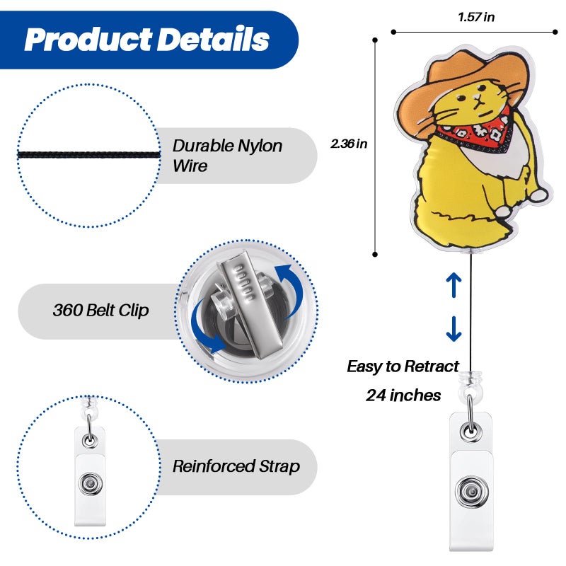 BEZTN Funny Cowboy Cat Nurse Badge Reel, Cute Work Badge Holder with Retractable Clip, Pediatric Badge Buddy, Nursing Student RN LPN CNA MA Medical Worker Teacher Doctor ID Name Badge Clip Accessories - Image 4