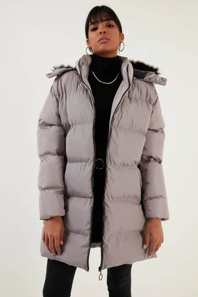 Lela Women's Coat with Faux Fur Collar, Removable Hooded and Pocketed Puffer Coat 5761645