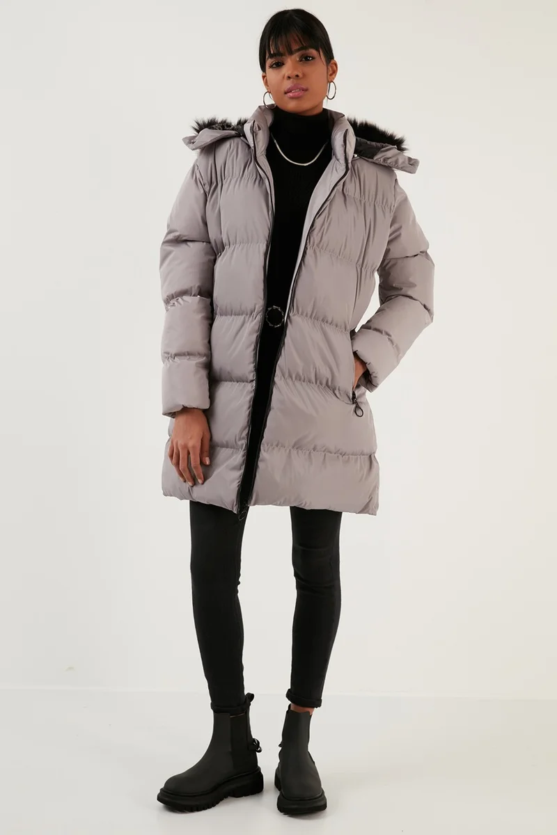 Lela Women's Coat with Faux Fur Collar, Removable Hooded and Pocketed Puffer Coat 5761645