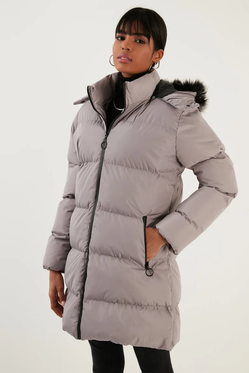 Lela Women's Coat with Faux Fur Collar, Removable Hooded and Pocketed Puffer Coat 5761645