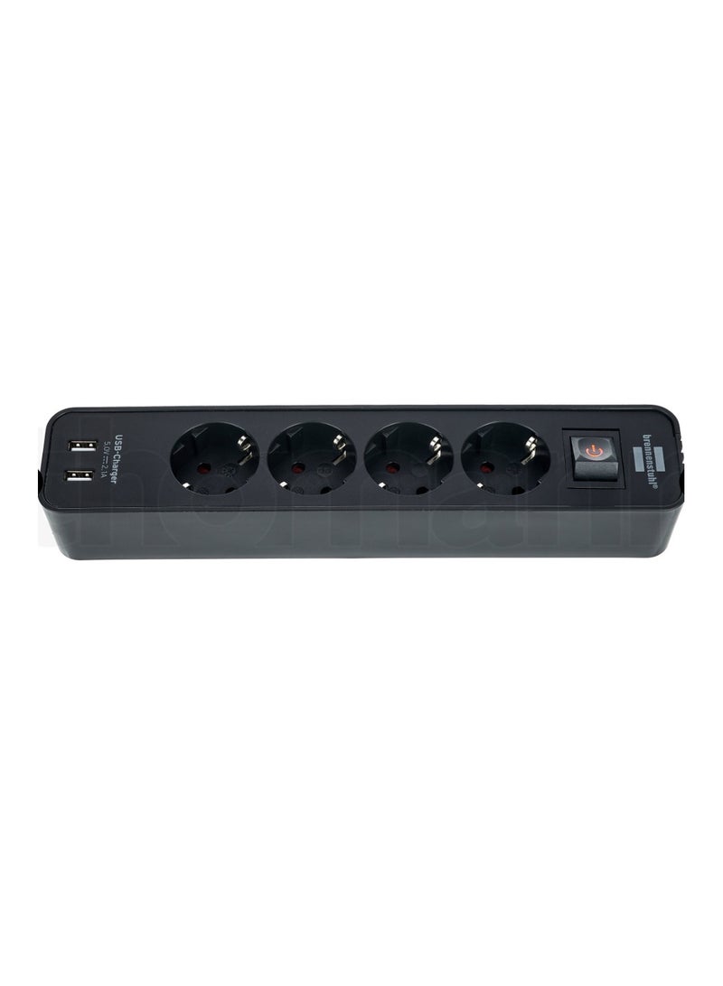 وصلة طاقة برينينشتول مع 4 مقاس شحن USB (وصلة مقابس مقبس مع شاحن USB 2x ومفتاح وكابل 1.5 متر) اسود