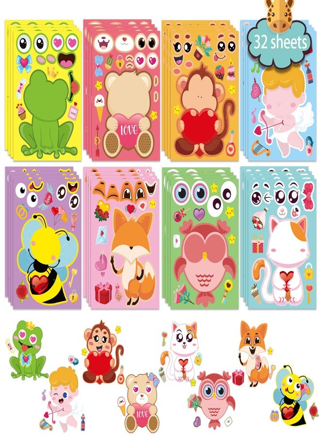 DUJAA 32 Sheets Valentine’s Day Make a Face Stickers, Make Your Own Valentine Stickers for Kids,8 Designs of Animal Little Angel Sticker for Boys Girls Valentine's Day Activities Party Favors Supplies - Image 1
